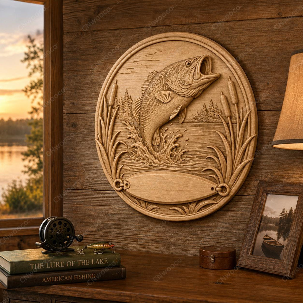 CNC & 3D-Reliefdruck Fisch Angeln und See, Angler-Datei für Holzgravur, hochwertiges STL, anpassbar