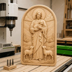 CNC & impression 3D relief Jésus Bon Berger avec agneaux, fichier STL très haute qualité