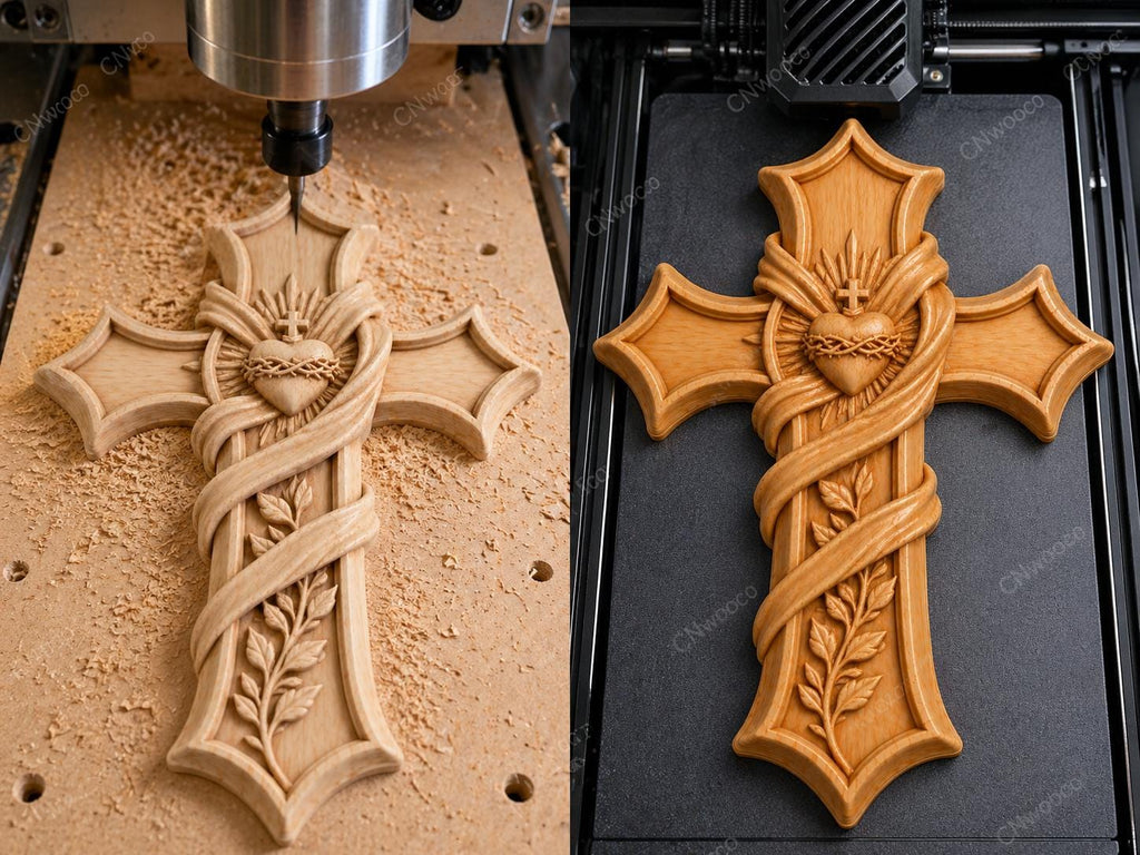 Fichier CNC & impression 3D – croix chrétienne en bas-relief 3D, modèle STL pour sculpture bois et décoration murale