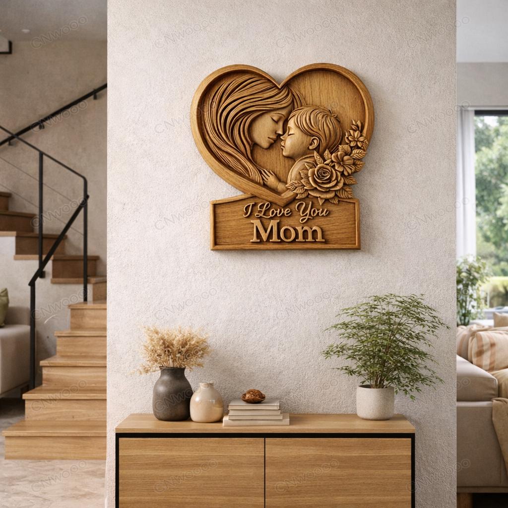 CNC- und 3D-Druckdatei Blumenherz Rosen – Holz-Basrelief als Muttertagsgeschenk, Wanddekoration STL