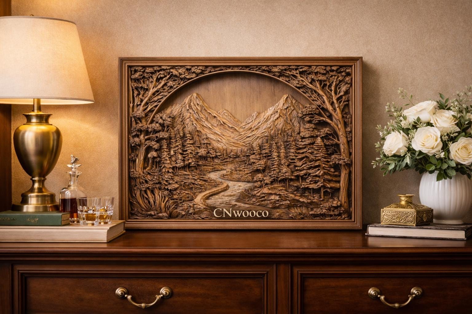 Fichier CNC paysage bas-relief 3D – STL pour routeur CNC, VCarve/Aspire – décoration murale numérique