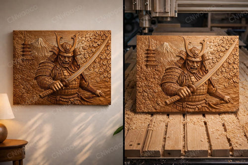 Fichier CNC samouraï bushido japonais, bas-relief bois guerrier, décoration murale asiatique, sculpture bois, modèle gravure 3D STL