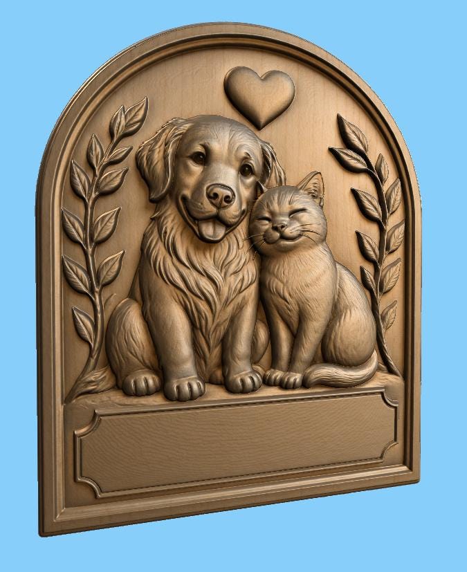 CNC & impression 3D plaque chien et chat à personnaliser, fichier STL très haute qualité