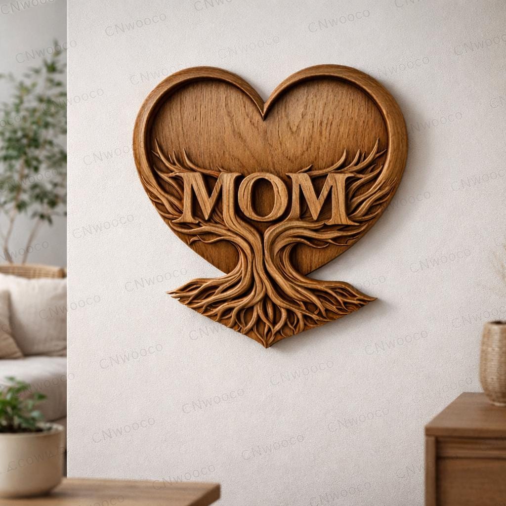 Fichier CNC cadeau fête des mères – cœur floral avec roses pour décoration murale maman STL