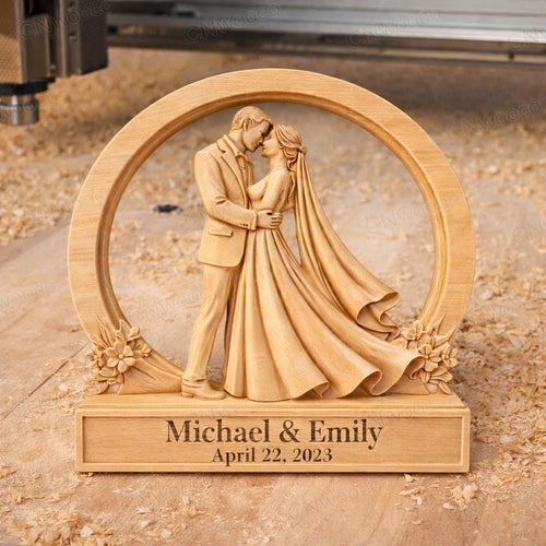 Fichier CNC mariage personnalisable couple, bas-relief bois noms et date, décoration murale, cadeau mariage, modèle gravure 3D STL