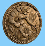 CNC & impression 3D colibri avec fleurs, STL de haute qualité pour sculpture bois et décoration murale