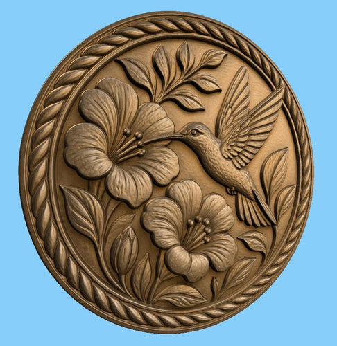 CNC & impression 3D colibri avec fleurs, STL de haute qualité pour sculpture bois et décoration murale