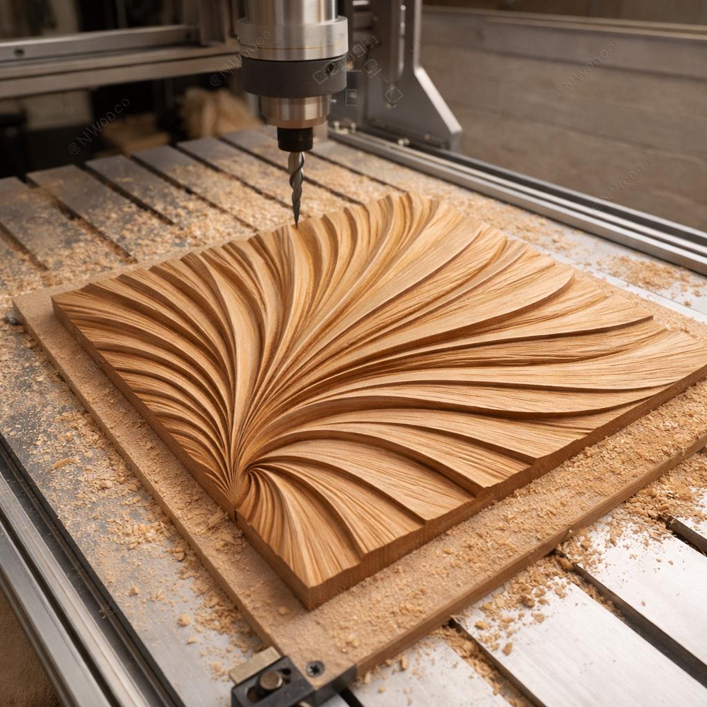 Fichier CNC panneau texture bois organique fluide – bas-relief motif pour sculpture bois, design surface décorative et panneau mural STL