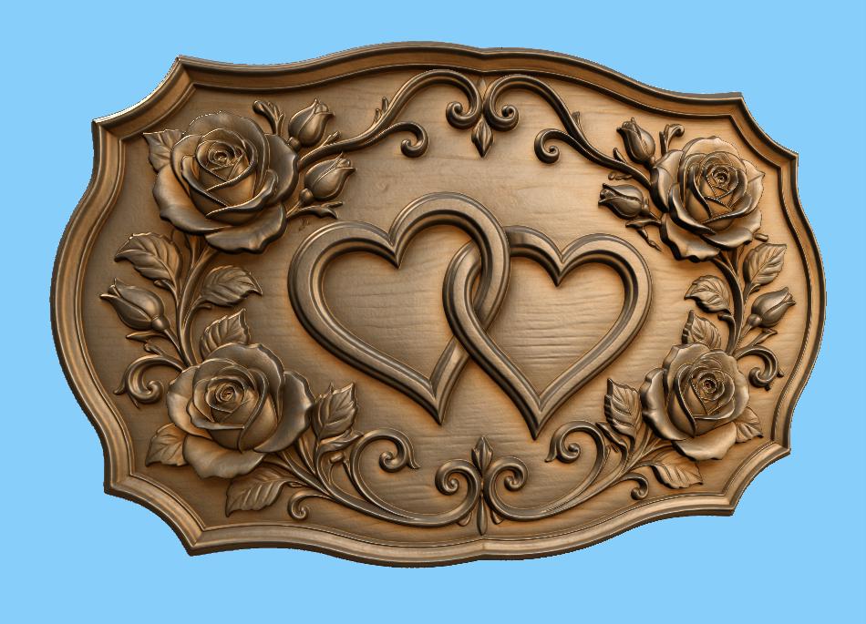 CNC & impression 3D relief cœurs entrelacés avec roses, fichier mariage amour pour gravure bois, STL de haute qualité