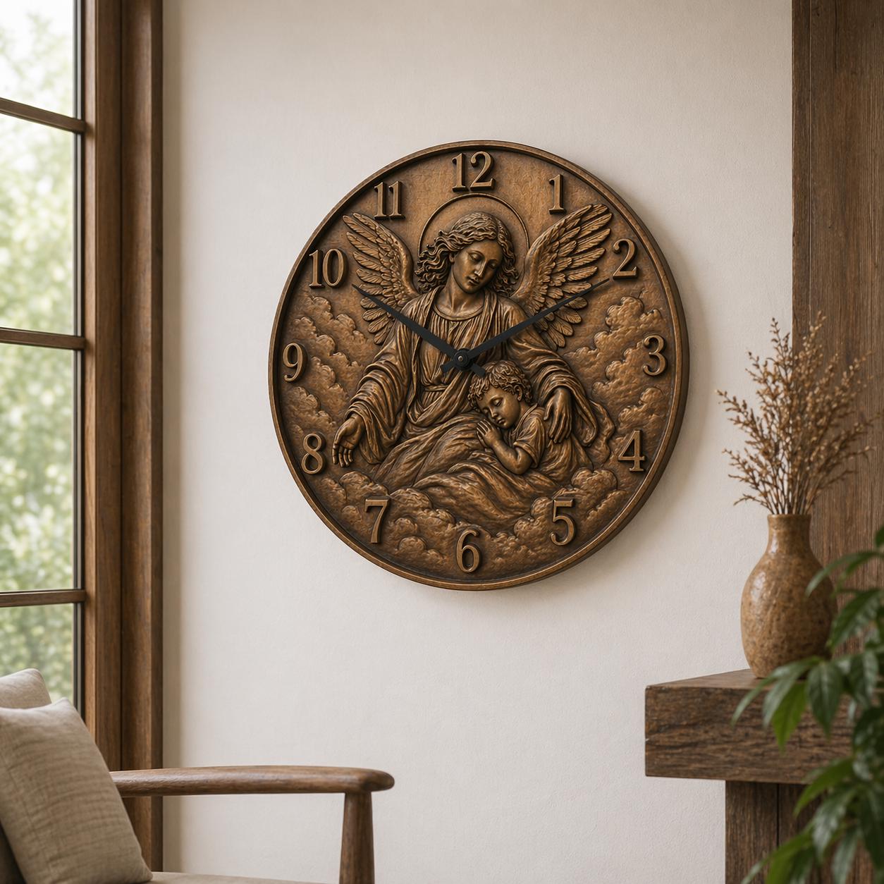 Fichier CNC horloge chrétienne – bas-relief religieux pour sculpture bois, décoration murale STL