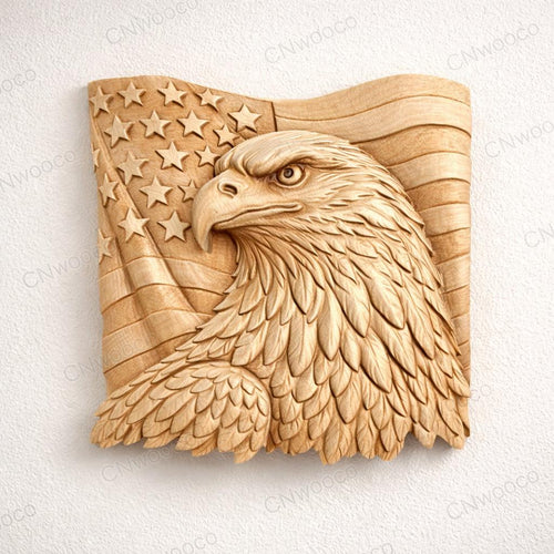 Fichier CNC aigle américain – bas-relief drapeau USA pour sculpture bois, décoration murale patriotique STL
