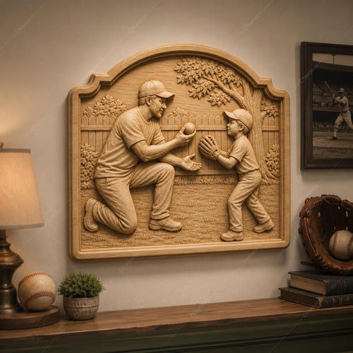 CNC & impression 3D relief papa et enfant baseball, fichier STL très haute qualité