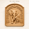 CNC & 3D-Druck Elefant und Elefantenbaby Relief, Tier-Wildlife-Datei für Holzgravur, hochwertiges STL