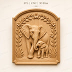 CNC & 3D-Druck Elefant und Elefantenbaby Relief, Tier-Wildlife-Datei für Holzgravur, hochwertiges STL