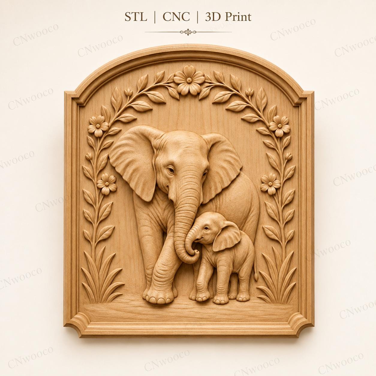 CNC & 3D-Druck Elefant und Elefantenbaby Relief, Tier-Wildlife-Datei für Holzgravur, hochwertiges STL