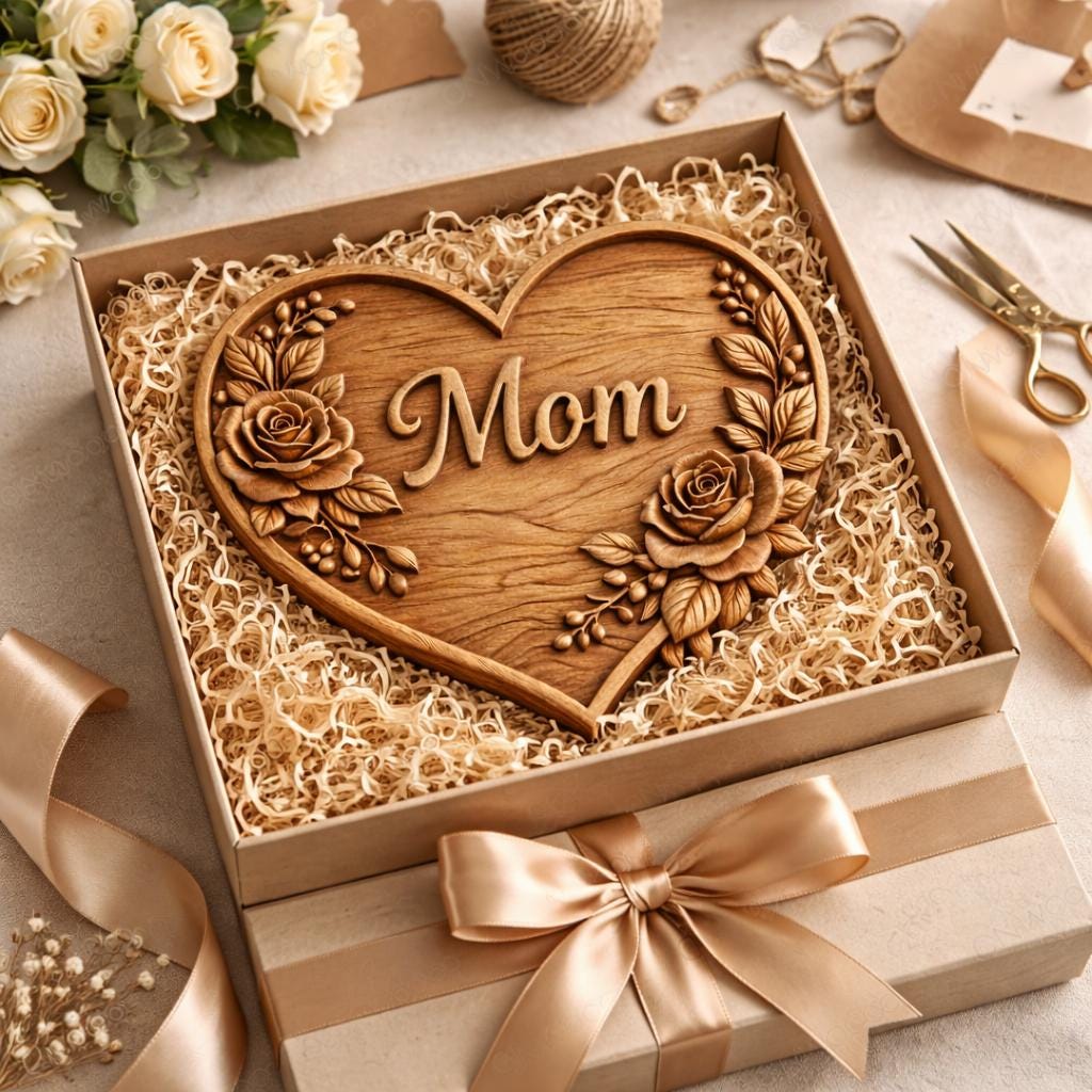 CNC-Datei & 3D-Druck Muttertagsgeschenk – Blumenherz mit Rosen für Mamas Wanddekoration STL