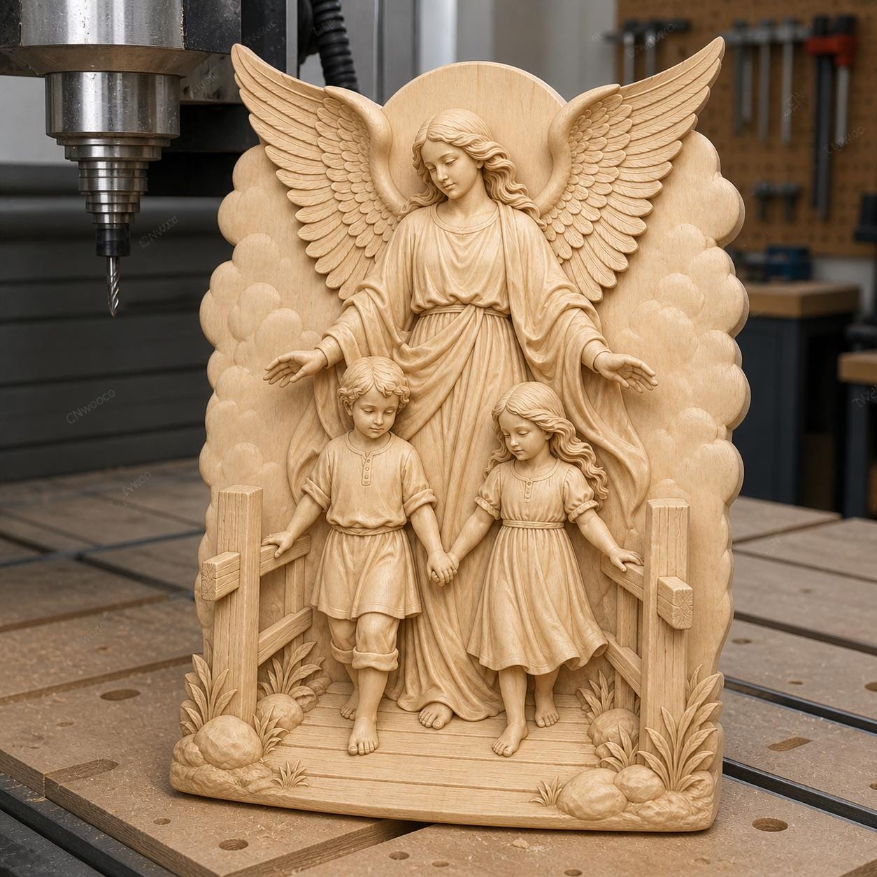 CNC & 3D-Reliefdruck Schutzengel mit Kindern, sehr hochwertige STL-Datei