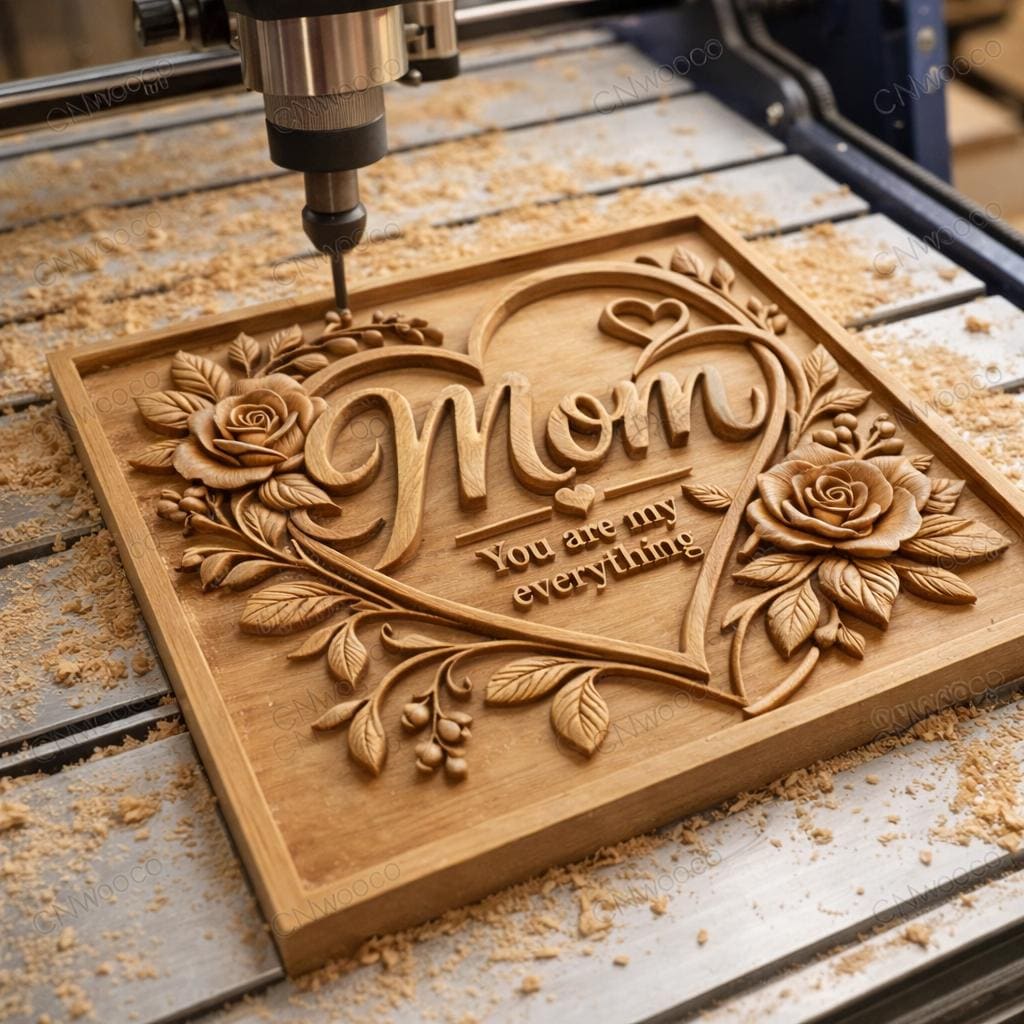Blumenherz CNC-Datei Rosen – Holz-Basrelief für Muttertagsgeschenk, Wanddekoration Mama STL