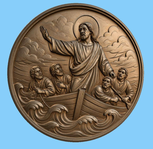 CNC & impression 3D relief Jésus calmant la tempête, scène biblique chrétienne, fichier STL très haute qualité