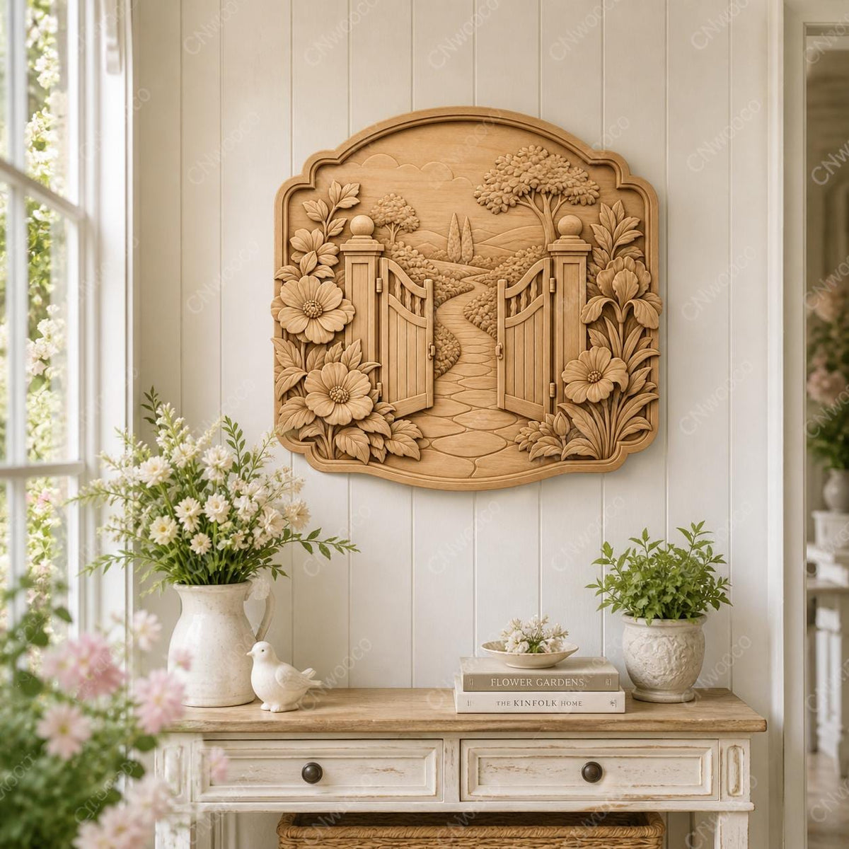 CNC & impression 3D relief portail de jardin fleuri, décor cottage, fichier STL très haute qualité