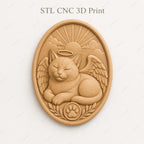 CNC & impression 3D chat ange mémorial STL, relief animal de compagnie pour souvenir et sculpture bois