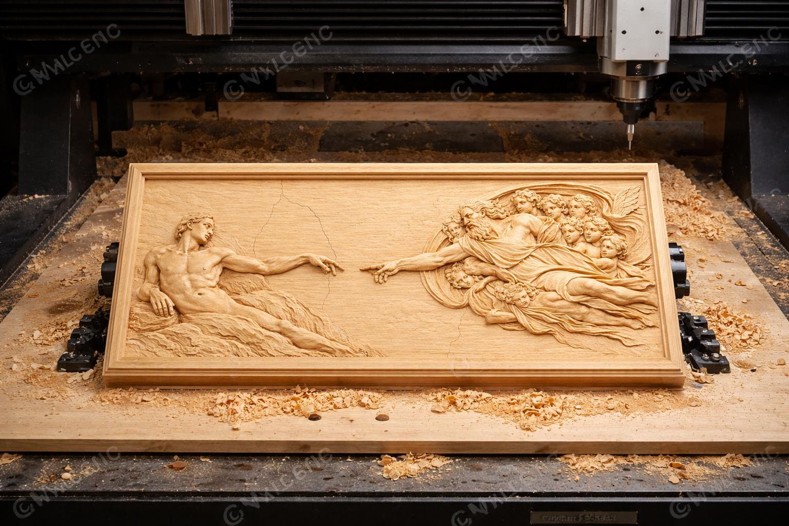 CNC-Datei Erschaffung Adams – von der Renaissance inspiriertes Holzrelief für CNC-Schnitzereien, religiöse Wanddekoration STL