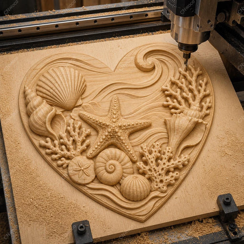 CNC & impression 3D cœur marin avec coquillages et étoile de mer, fichier STL très haute qualité