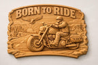 CNC-Datei Motorrad "Born to Ride" – Biker-Flachrelief für Holzskulptur, Garagen-Wanddeko und Man Cave STL