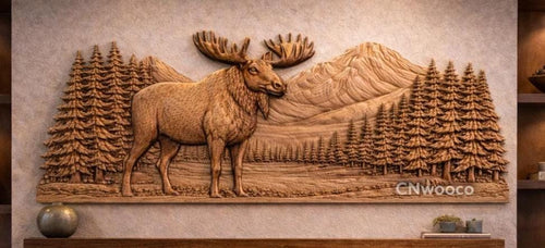 Fichier CNC pack 5 animaux sauvage, loup aigle cerf élan, bas-relief bois rustique, décoration murale, modèle gravure 3D STL