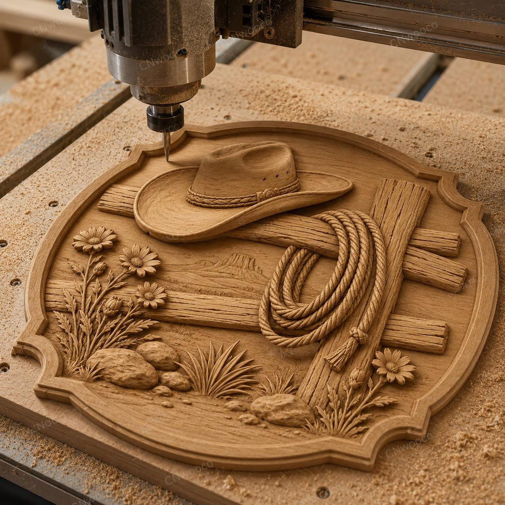 CNC & impression 3D décor western avec chapeau cowboy et corde, fichier STL très haute qualité