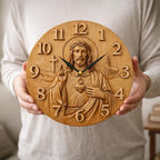 Fichier CNC horloge Jésus Sacré-Cœur – bas-relief chrétien pour sculpture bois, décoration murale religieuse STL
