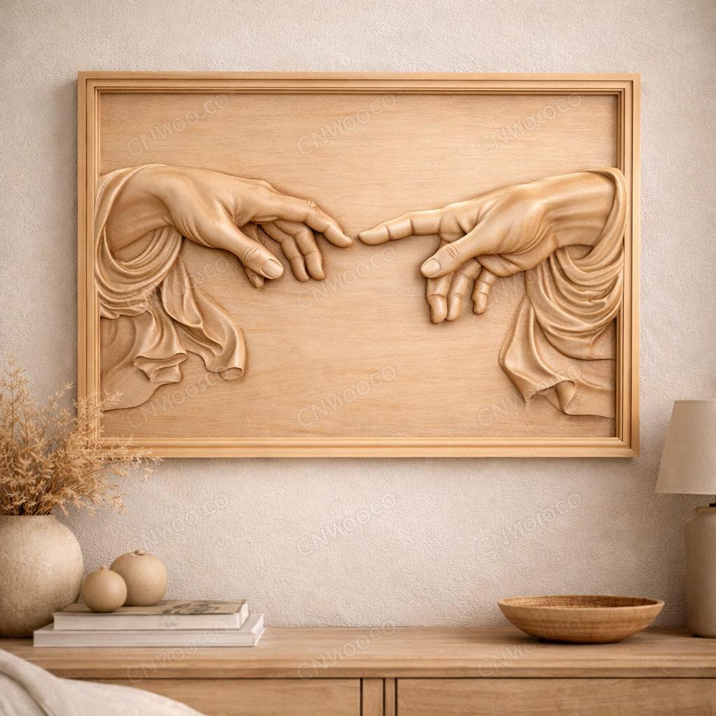 Fichier CNC mains de la création – bas-relief 3D spirituel pour sculpture bois, décoration murale STL