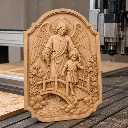 CNC & impression 3D relief ange gardien avec enfant sur un pont, fichier STL très haute qualité