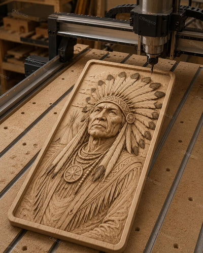 CNC & impression 3D portrait amérindien avec coiffe à plumes, fichier STL très haute qualité