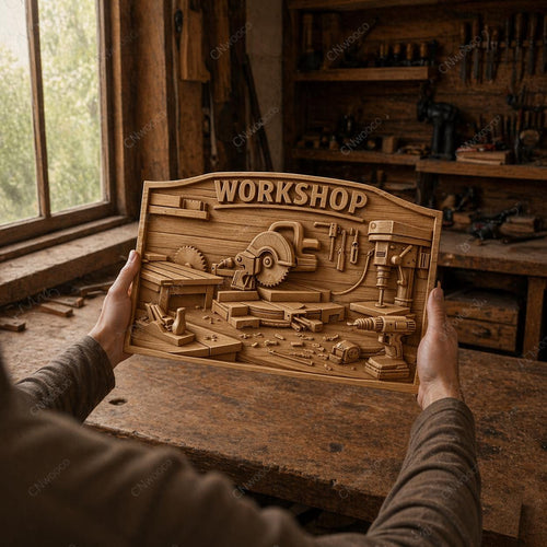 Fichier CNC panneau atelier Made in America – bas-relief bois pour sculpture CNC, décoration murale workshop STL