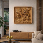 CNC-Astronautenlandung Datei, Mond Holz Flachrelief, Weltraum Wanddekoration, Zierpaneel, 3D Gravur STL-Modell