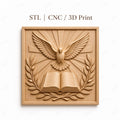 CNC & impression 3D relief colombe Saint-Esprit avec livre ouvert, fichier STL très haute qualité