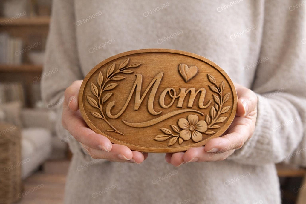 CNC-Datei & 3D-Druck „Blumen-Mama“-Schild – Holz-Basrelief für Muttertagsgeschenk, rustikale Wanddekoration STL