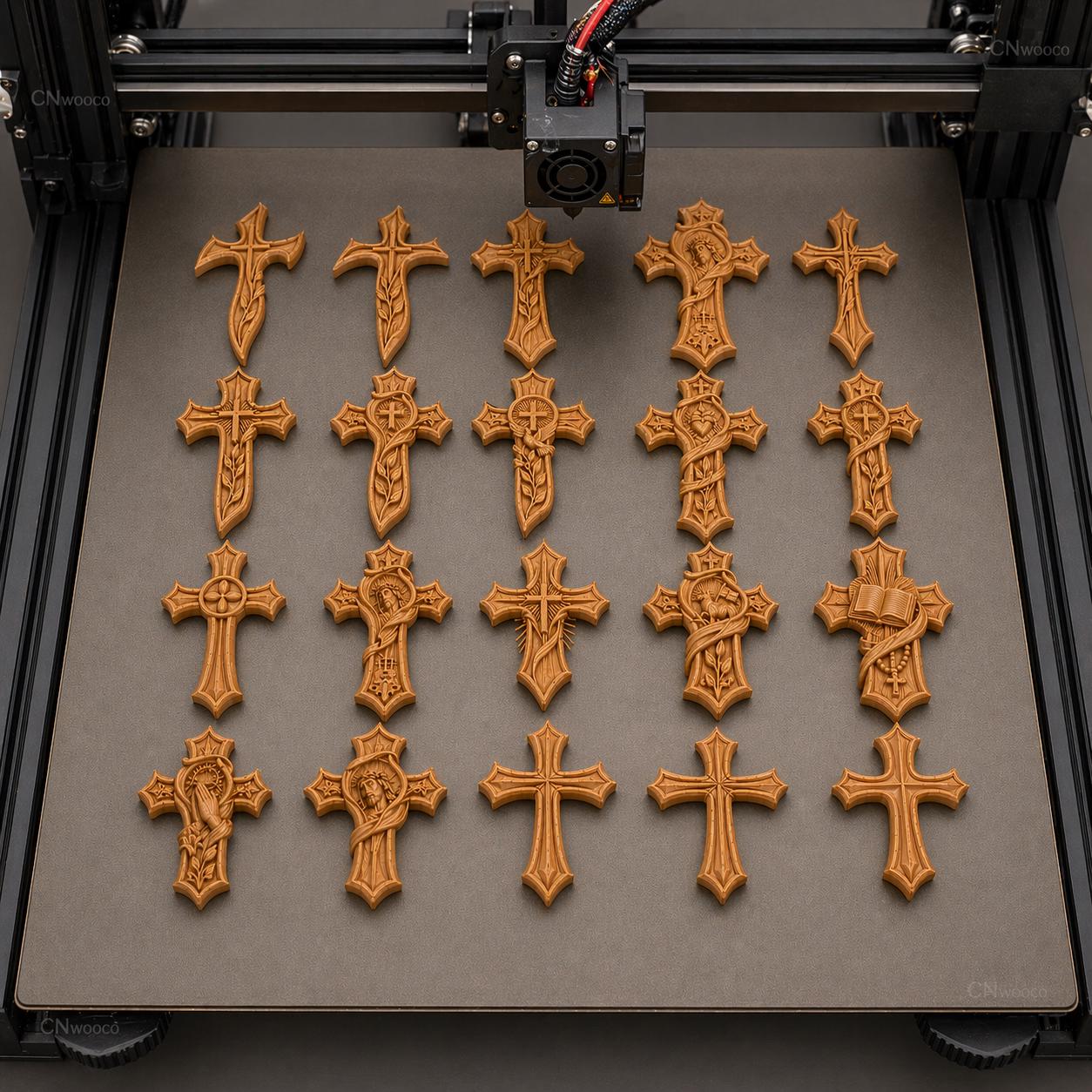 Fichier CNC & impression 3D pack 20 croix religieuses – bas-reliefs chrétiens pour sculpture bois, décoration murale STL