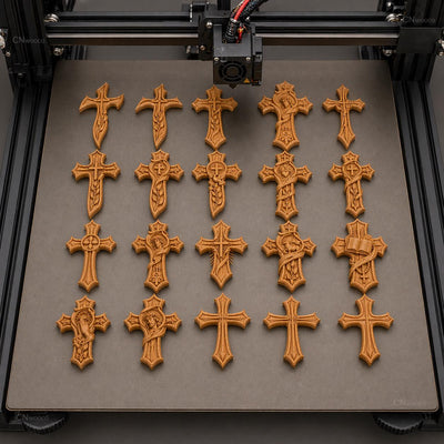 Fichier CNC & impression 3D pack 20 croix religieuses – bas-reliefs chrétiens pour sculpture bois, décoration murale STL