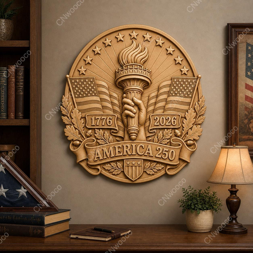 CNC & impression 3D America 250 torche de la liberté, relief patriotique USA 1776 2026 STL haute qualité