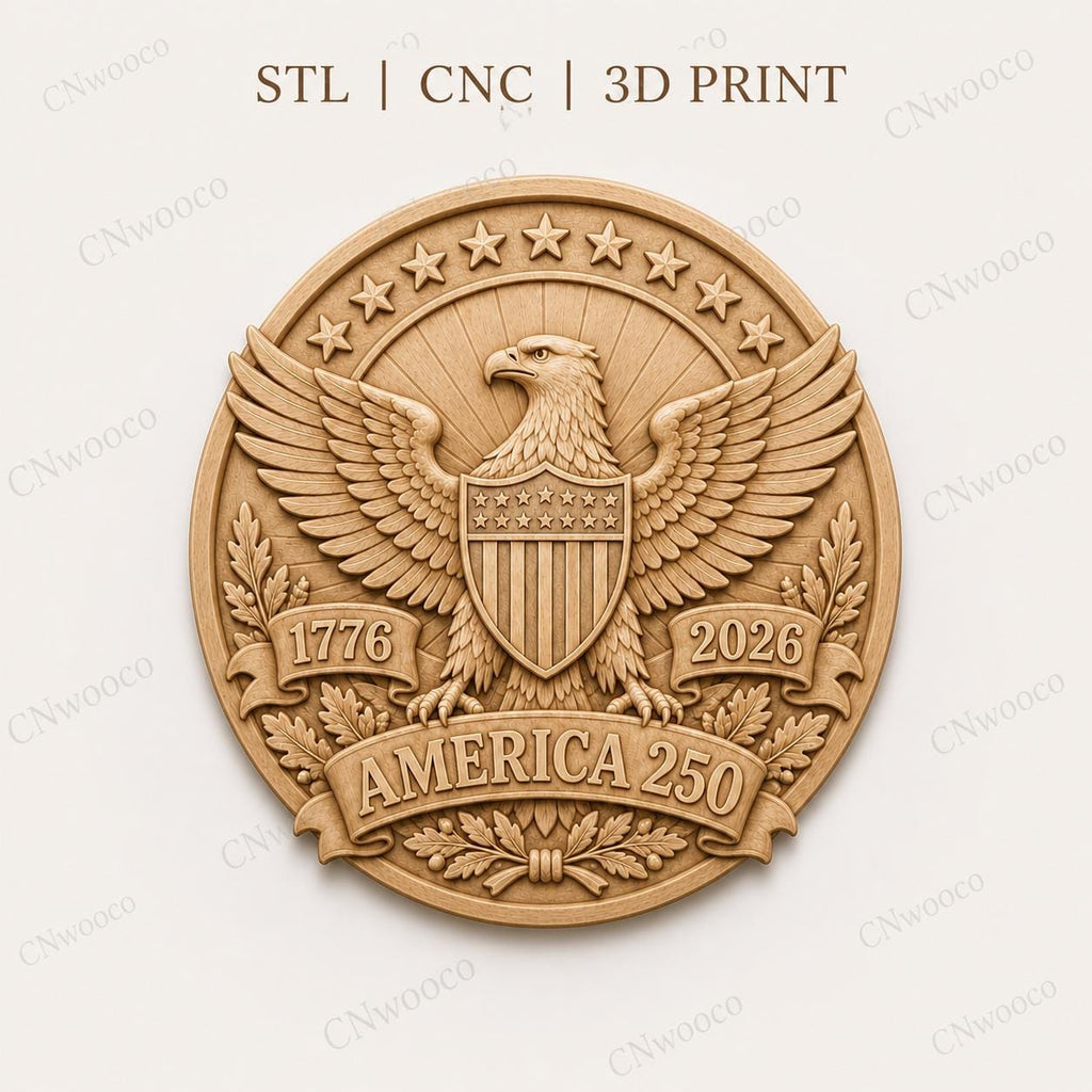 CNC & impression 3D America 250 aigle et blason, relief patriotique USA 1776 2026 STL haute qualité
