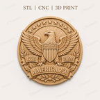CNC & impression 3D America 250 aigle et blason, relief patriotique USA 1776 2026 STL haute qualité