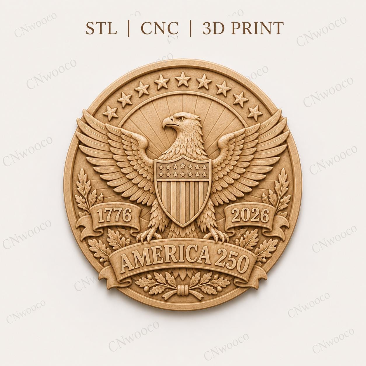 CNC & impression 3D America 250 aigle et blason, relief patriotique USA 1776 2026 STL haute qualité