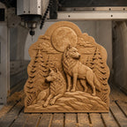 CNC & impression 3D relief loups dans la forêt avec lune, décoration wildlife pour gravure bois, STL de haute qualité