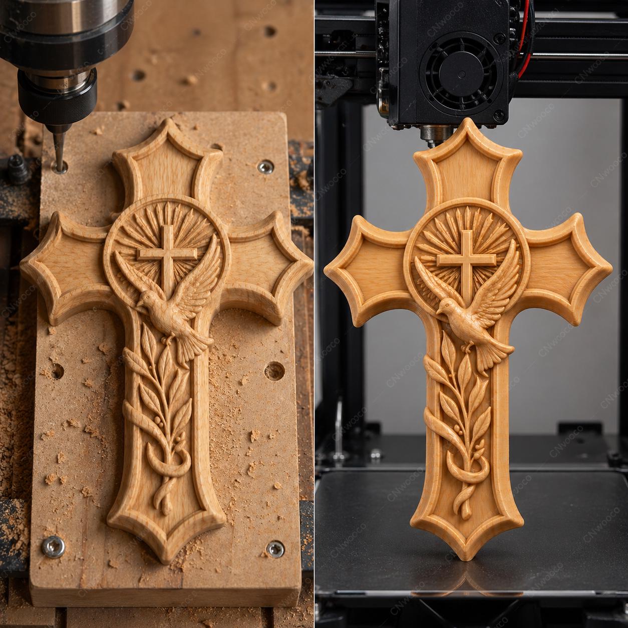 Fichier CNC & impression 3D – croix chrétienne en bas-relief 3D, modèle STL pour sculpture bois et décoration murale