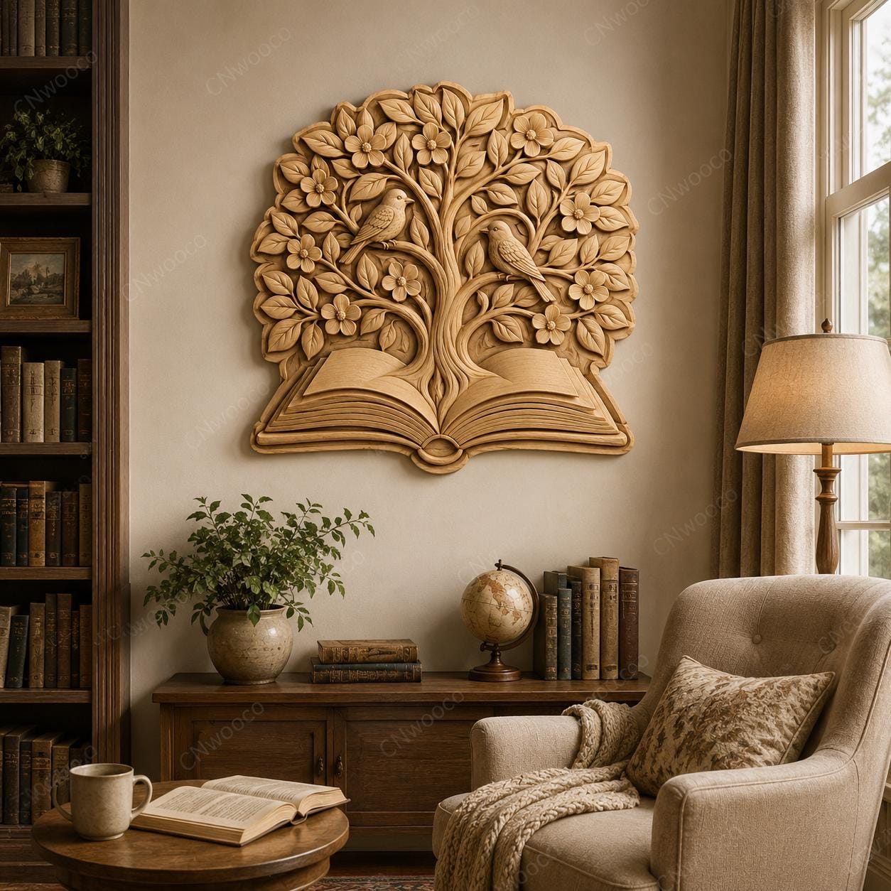 CNC & impression 3D arbre sortant d’un livre ouvert, fichier STL très haute qualité