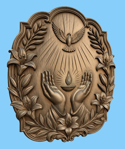 CNC & impression 3D relief mains avec lampe, colombe et lys, fichier STL très haute qualité