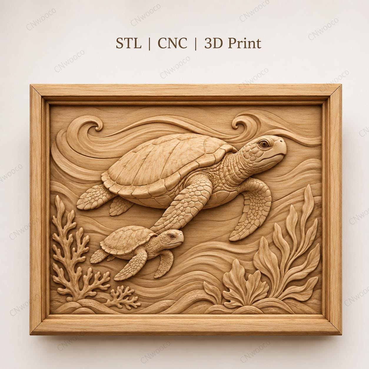CNC- und 3D-Druck-Relief Meeresschildkröten, Ozean-Tierwelt-Datei für Holzgravur, hochwertige STL