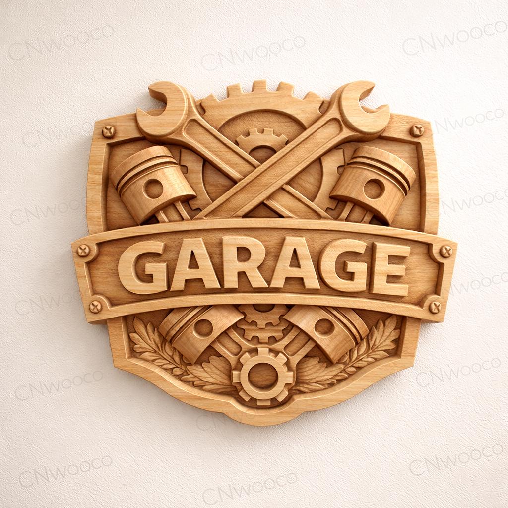 Garage CNC Bas Relief STL | Wooden Garage Wall Art | CNC Router Wood Carving File | Mechanic Workshop Decor | Digital Download